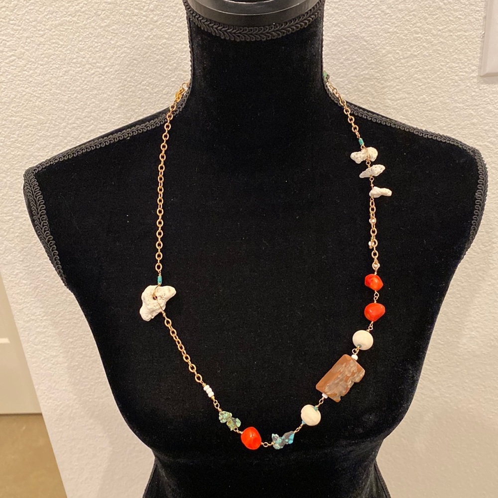 Anthropologie Lenora Dame Funky Turquoise Wood Coral Necklace
